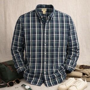 LL Bean Button Down 100% Organic Cotton Plaid Casual Shirt XXL-REG